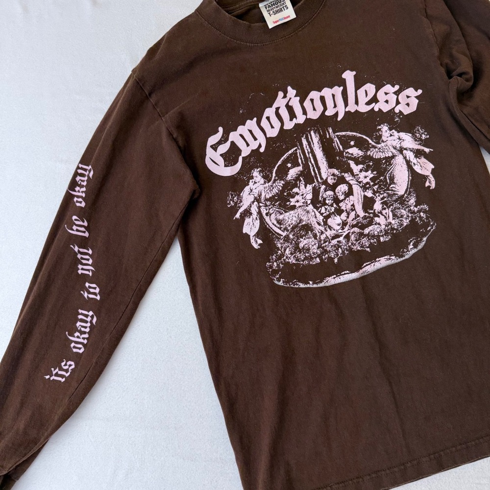 Emotionless Long Sleeve Graphic T-Shirt Brown Pink Heavyweight women's medium